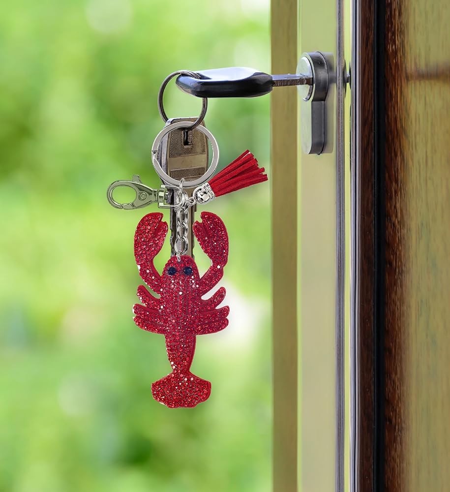 Aqua79 Lobster Keychain - Red Sparkling Rhinestones Charm